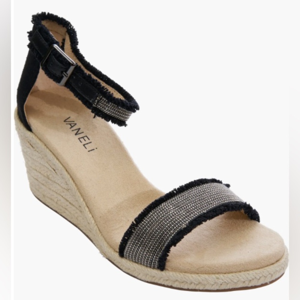 Vaneli Black and Cream Espadrille Wedges size 10